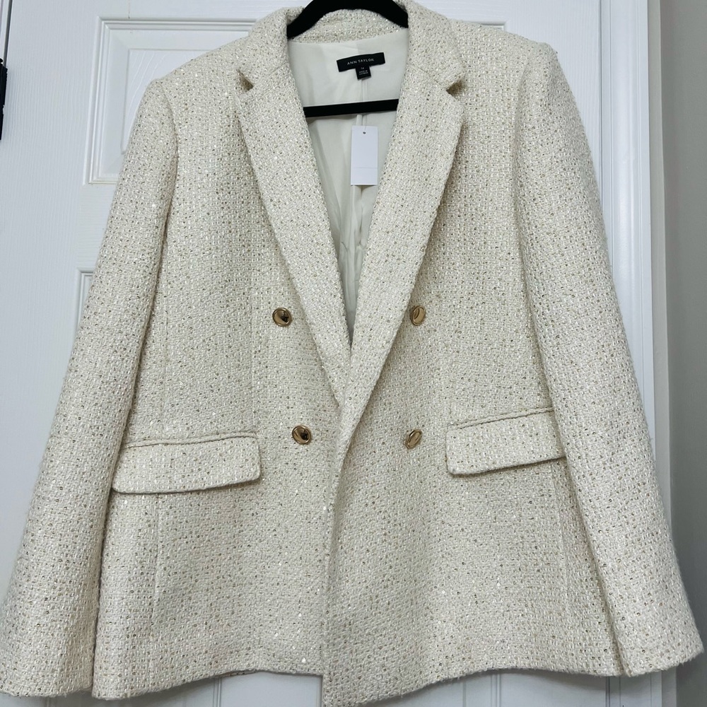 Ann Taylor tailored double breasted blazer in sequins tweed